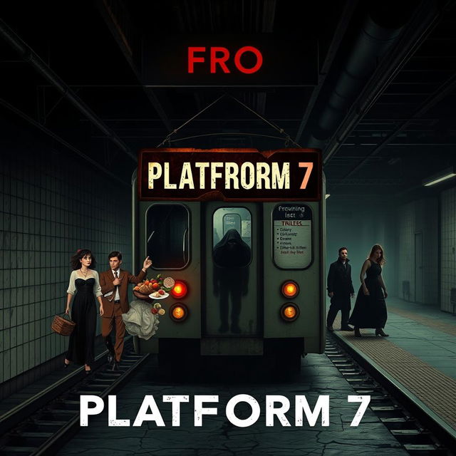 A psychological horror movie poster titled 'PLATFORM 7', featuring a subway train looming ominously over a section of a desolate, decayed subway platform