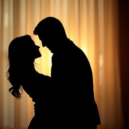 A romantic picture showcasing the silhouettes of a woman and a man embracing each other