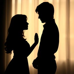 A romantic picture showcasing the silhouettes of a woman and a man embracing each other