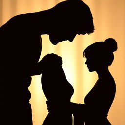 A romantic picture showcasing the silhouettes of a taller, more muscular man gently embracing a woman