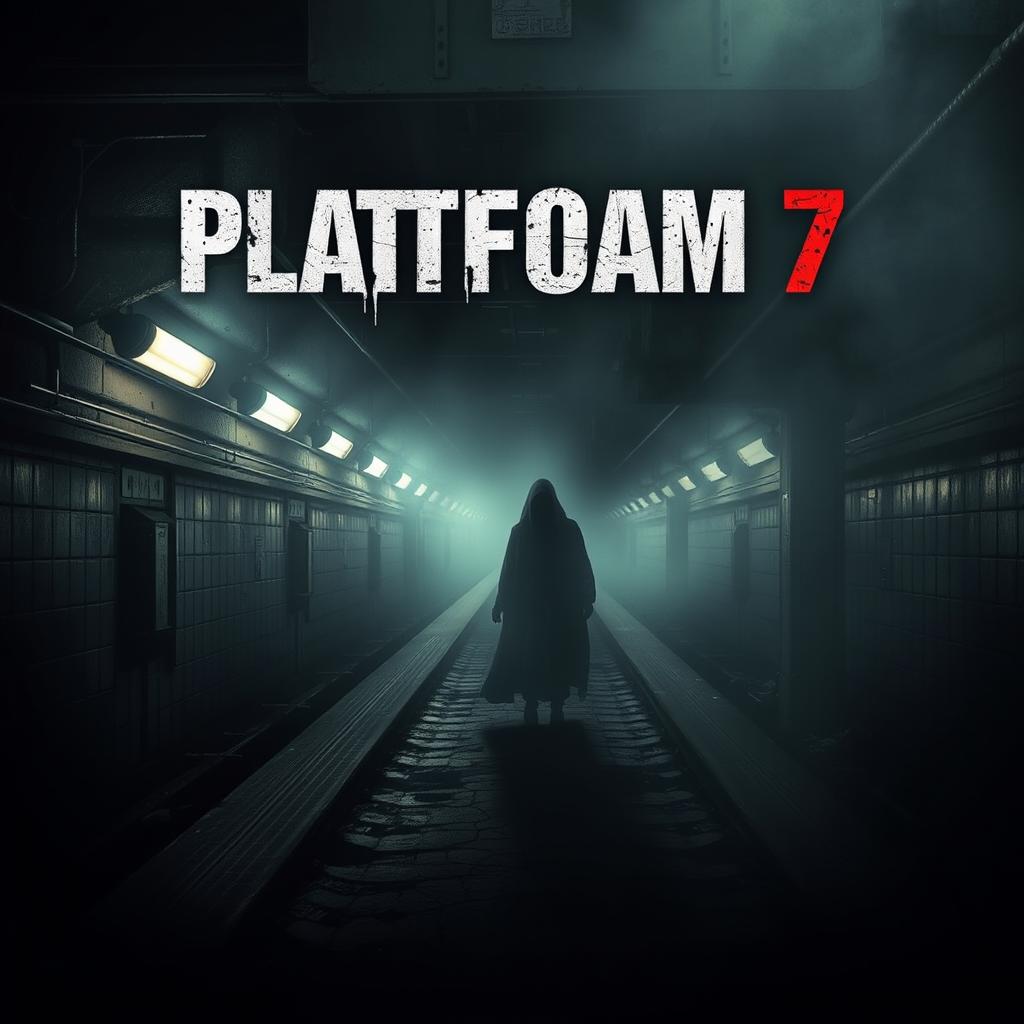 A chilling horror movie poster titled 'Platform 7', depicting a dark, foreboding subway platform