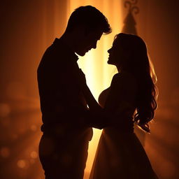 A romantic picture depicting the shadows of a man and woman tenderly embracing each other, their silhouettes beautifully intertwined