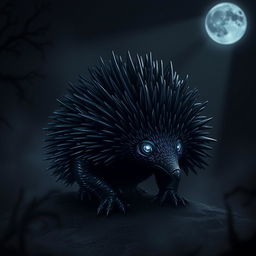 A strikingly realistic portrayal of a 'darkness echidna,' designed to embody the mysterious and ethereal qualities of shadows and twilight