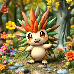 A cute and vibrant echidna-inspired Pokémon, designed with elements reflecting its spiky quills and adorable features