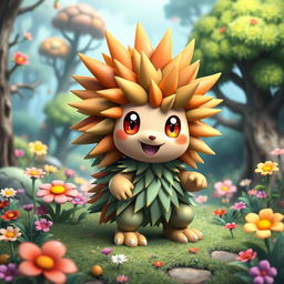 A cute and vibrant echidna-inspired Pokémon, designed with elements reflecting its spiky quills and adorable features