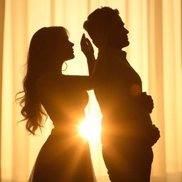 A romantic picture depicting the shadows of a man and woman gracefully embracing each other