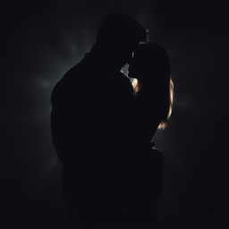 A mysterious and sexy image depicting the shadows of a man and woman passionately embracing each other, their silhouettes intertwined in an alluring pose