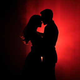 A romantic and mysterious picture showcasing the shadows of a man and woman passionately embracing each other, their silhouettes artistically entwined in a sensual pose