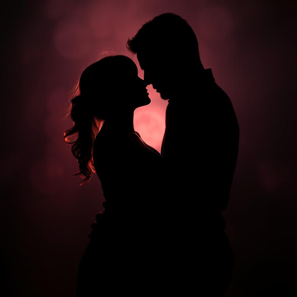 A romantic and mysterious picture showcasing the shadows of a man and woman passionately embracing each other, their silhouettes artistically entwined in a sensual pose