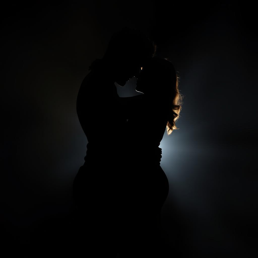 A romantic and mysterious image capturing the shadows of a man and woman intimately embracing each other