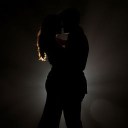 A romantic and mysterious image capturing the shadows of a man and woman intimately embracing each other