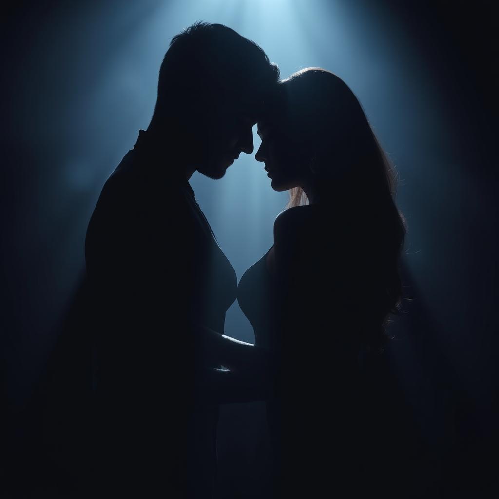 A romantic and mysterious image capturing the shadows of a man and woman intimately embracing each other