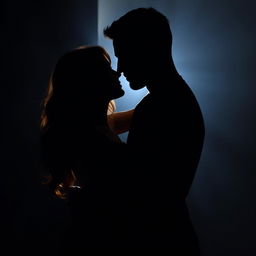 A romantic and mysterious image capturing the shadows of a man and woman intimately embracing each other