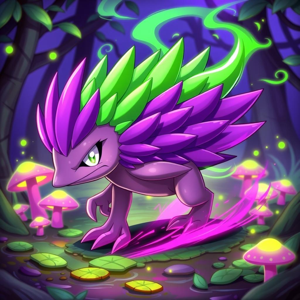 A dynamic design of a 'Poison-type echidna Pokémon,' showcasing its unique and vibrant features