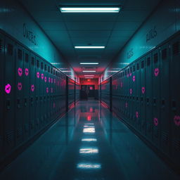 An intriguing high school hallway, completely empty, exuding a sense of mystery