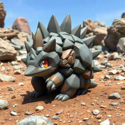 An imaginative design of a 'Rock-type echidna Pokémon' that combines rugged rocky textures with adorable Pokémon features