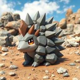 An imaginative design of a 'Rock-type echidna Pokémon' that combines rugged rocky textures with adorable Pokémon features