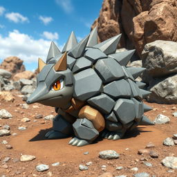 An imaginative design of a 'Rock-type echidna Pokémon' that combines rugged rocky textures with adorable Pokémon features