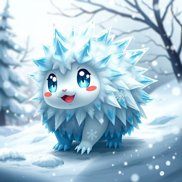 A charming design of an 'Ice-type echidna Pokémon,' featuring a frosty and whimsical appearance