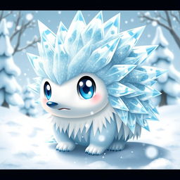 A charming design of an 'Ice-type echidna Pokémon,' featuring a frosty and whimsical appearance