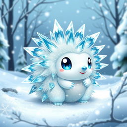 A charming design of an 'Ice-type echidna Pokémon,' featuring a frosty and whimsical appearance