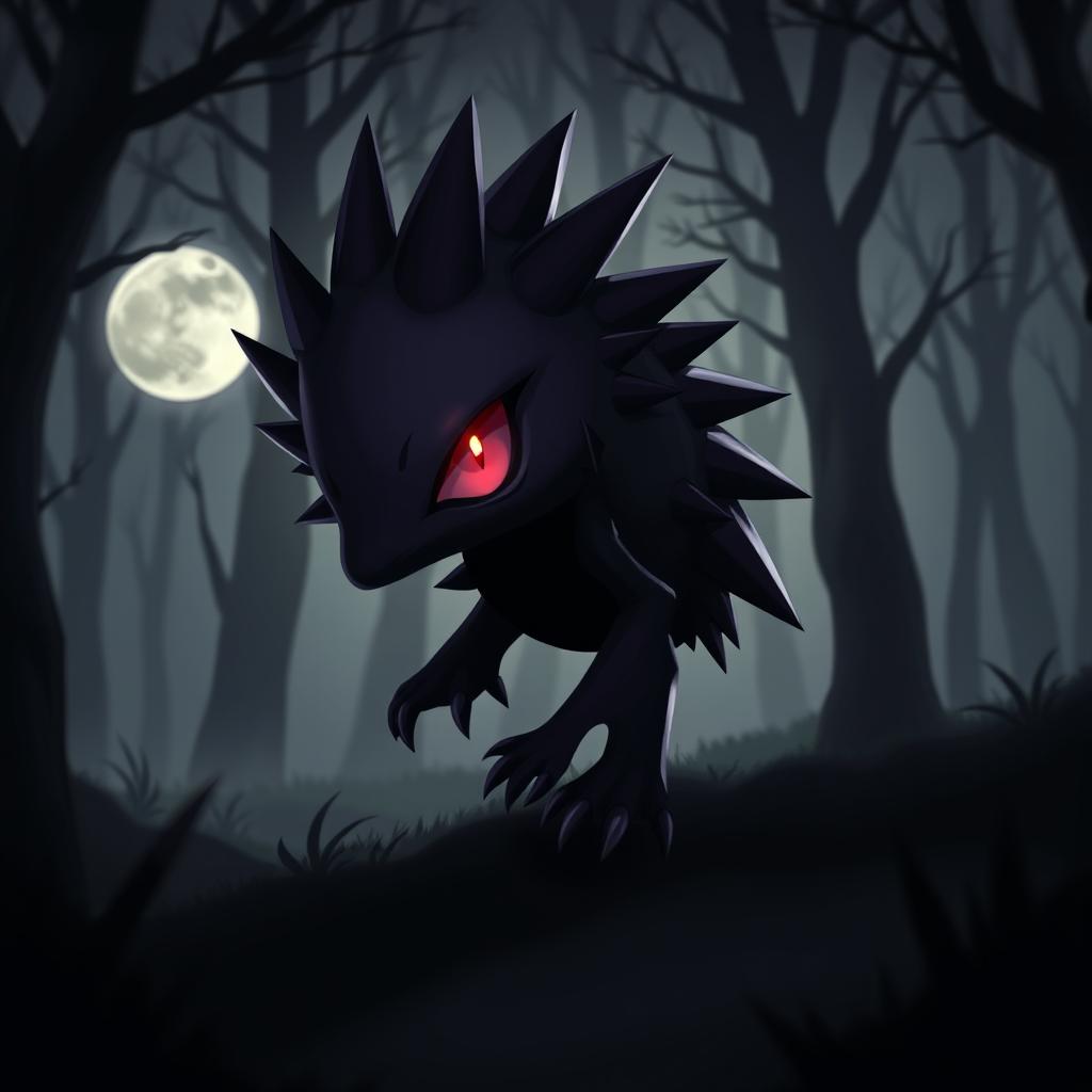 A captivating design of a 'Dark-type echidna Pokémon' that embodies a mysterious and shadowy aura