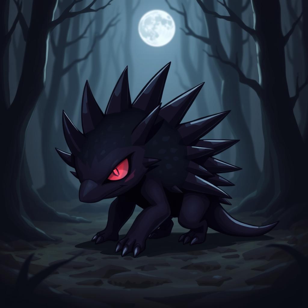 A captivating design of a 'Dark-type echidna Pokémon' that embodies a mysterious and shadowy aura