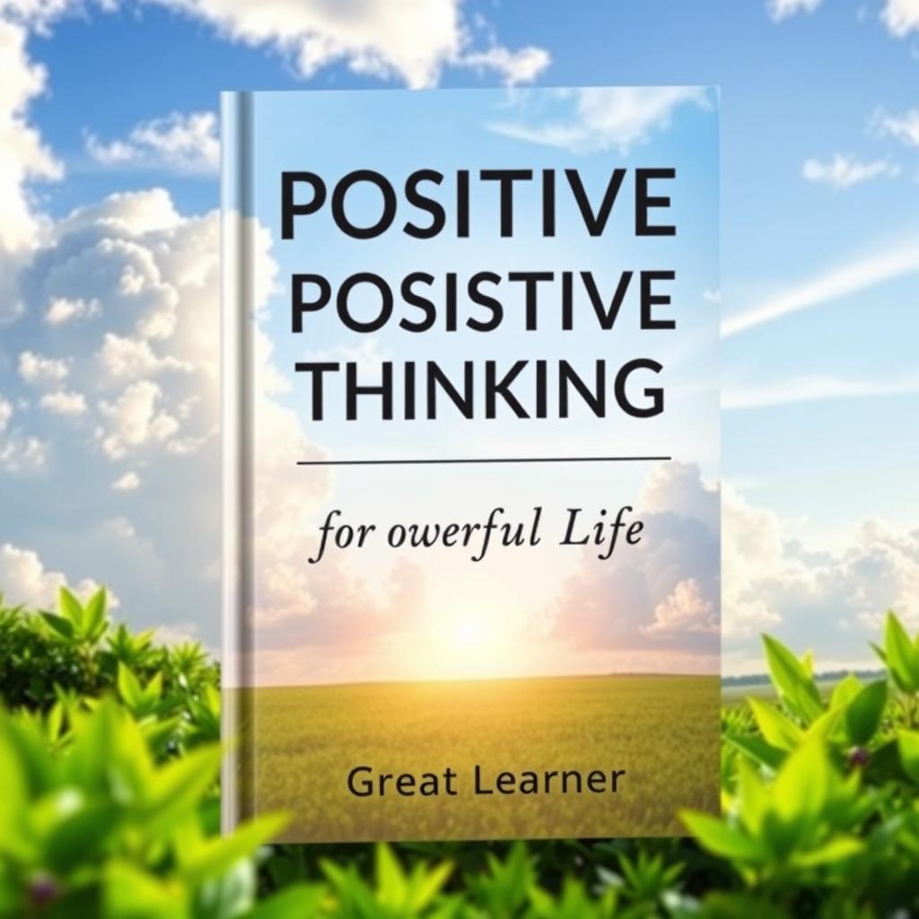 A captivating book cover design featuring the title 'Positive Positive Thinking for a Powerful Life' in inspiring, bold typography that radiates positivity