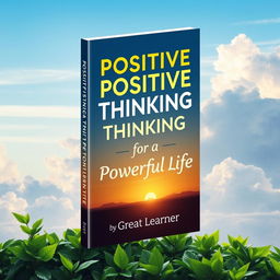 A captivating book cover design featuring the title 'Positive Positive Thinking for a Powerful Life' in inspiring, bold typography that radiates positivity