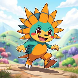 A vibrant and dynamic depiction of 'Hoy Echidnal,' a fictional character inspired by an echidna Pokémon