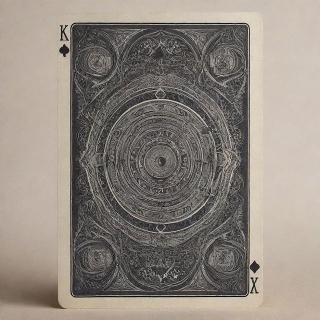 A detailed and artistically designed playing card. The card exhibits intricate patterns and symbols, imbuing it with a sense of mystery and allure.