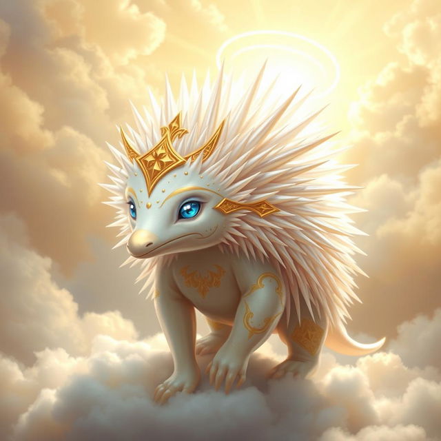 A majestic depiction of a 'Holy Echidna,' an ethereal creature representing purity and divinity