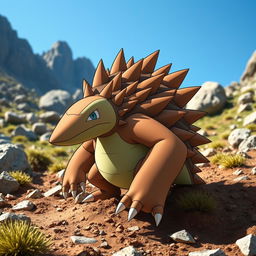 A robust and sturdy echidna-inspired Pokémon, embodying the characteristics of a ground-type