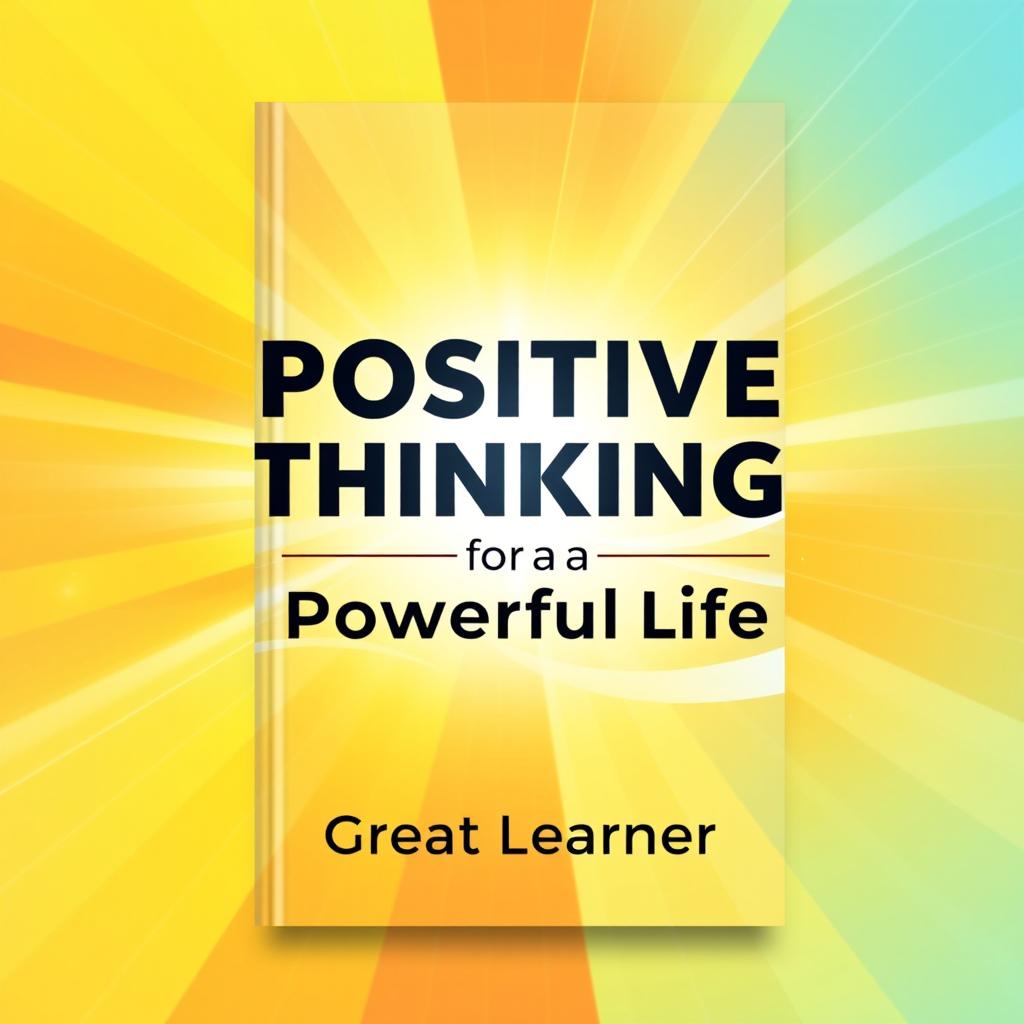 An inspiring book cover design for "Positive Thinking for a Powerful Life" by Great Learner, radiating positivity and energy with a modern, uplifting aesthetic