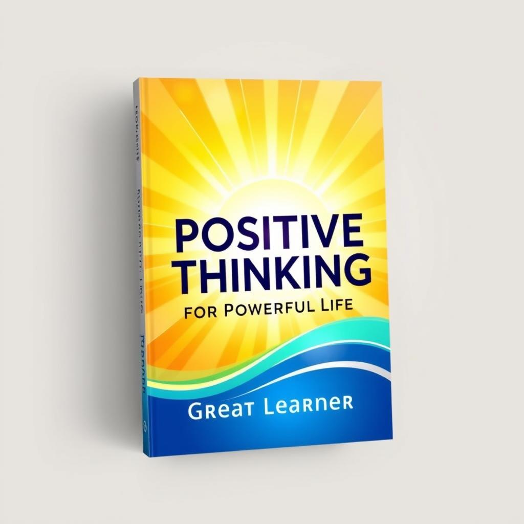 An inspiring book cover design for "Positive Thinking for a Powerful Life" by Great Learner, radiating positivity and energy with a modern, uplifting aesthetic