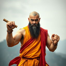 A full-body image of a tall, muscular human monk, approximately 1