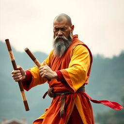 A full-body image of a tall, muscular human monk, approximately 1