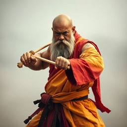 A full-body image of a tall, muscular human monk, approximately 1