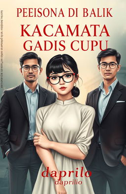 A book cover featuring an adult girl with glasses, embodying a cute and nerdy aesthetic