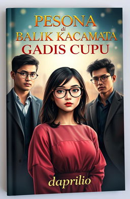 A book cover featuring an adult girl with glasses, embodying a cute and nerdy aesthetic