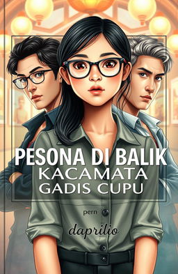 A captivating book cover featuring an adult girl with glasses, portrayed as cute yet sophisticated