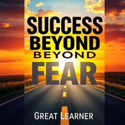 A book cover design for 'Success Beyond Fear' by Great Learner, featuring a vibrant and uplifting background with a sunrise casting warm golden and orange hues