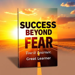 A book cover design for 'Success Beyond Fear' by Great Learner, featuring a vibrant and uplifting background with a sunrise casting warm golden and orange hues