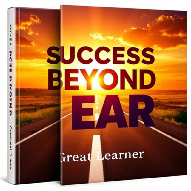 A book cover design for 'Success Beyond Fear' by Great Learner, featuring a vibrant and uplifting background with a sunrise casting warm golden and orange hues