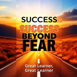 A book cover design for 'Success Beyond Fear' by Great Learner, featuring a vibrant and uplifting background with a sunrise casting warm golden and orange hues