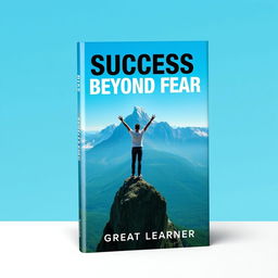 A book cover design for 'Success Beyond Fear' by Great Learner, featuring an inspiring landscape with a majestic mountain range in the background under a clear blue sky