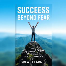 A book cover design for 'Success Beyond Fear' by Great Learner, featuring an inspiring landscape with a majestic mountain range in the background under a clear blue sky