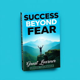 A book cover design for 'Success Beyond Fear' by Great Learner, featuring an inspiring landscape with a majestic mountain range in the background under a clear blue sky