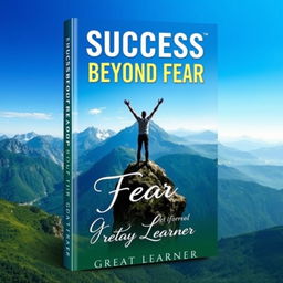 A book cover design for 'Success Beyond Fear' by Great Learner, featuring an inspiring landscape with a majestic mountain range in the background under a clear blue sky