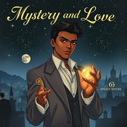 A vintage anime-style cover illustration featuring a mysterious and romantic scene centered on a handsome Black man